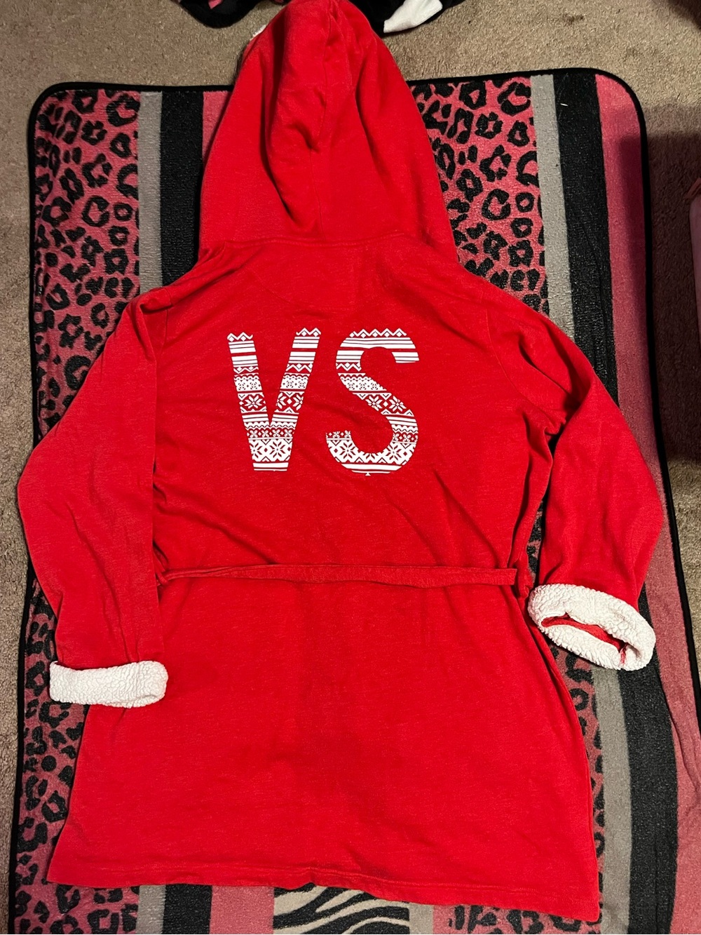 Victoria's Secret red robe with white Sherpa